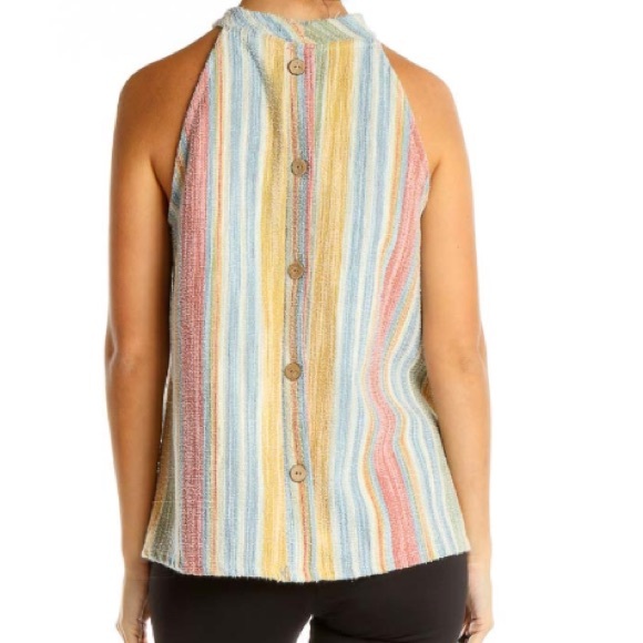Anthropologie W5 Multicolor Striped Terry Halter Blouse M Tank Top Sleeveless - Picture 3 of 8
